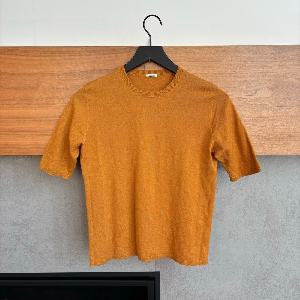 Apuntob Women's Mustard Silk & Cashmere Short Sleeve Sweater,‎ Size S